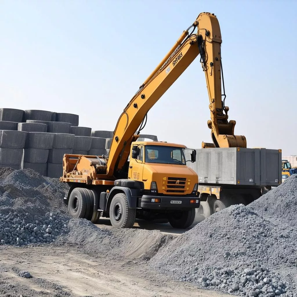 Xe van vận chuyển cọc bê tông tại công trường