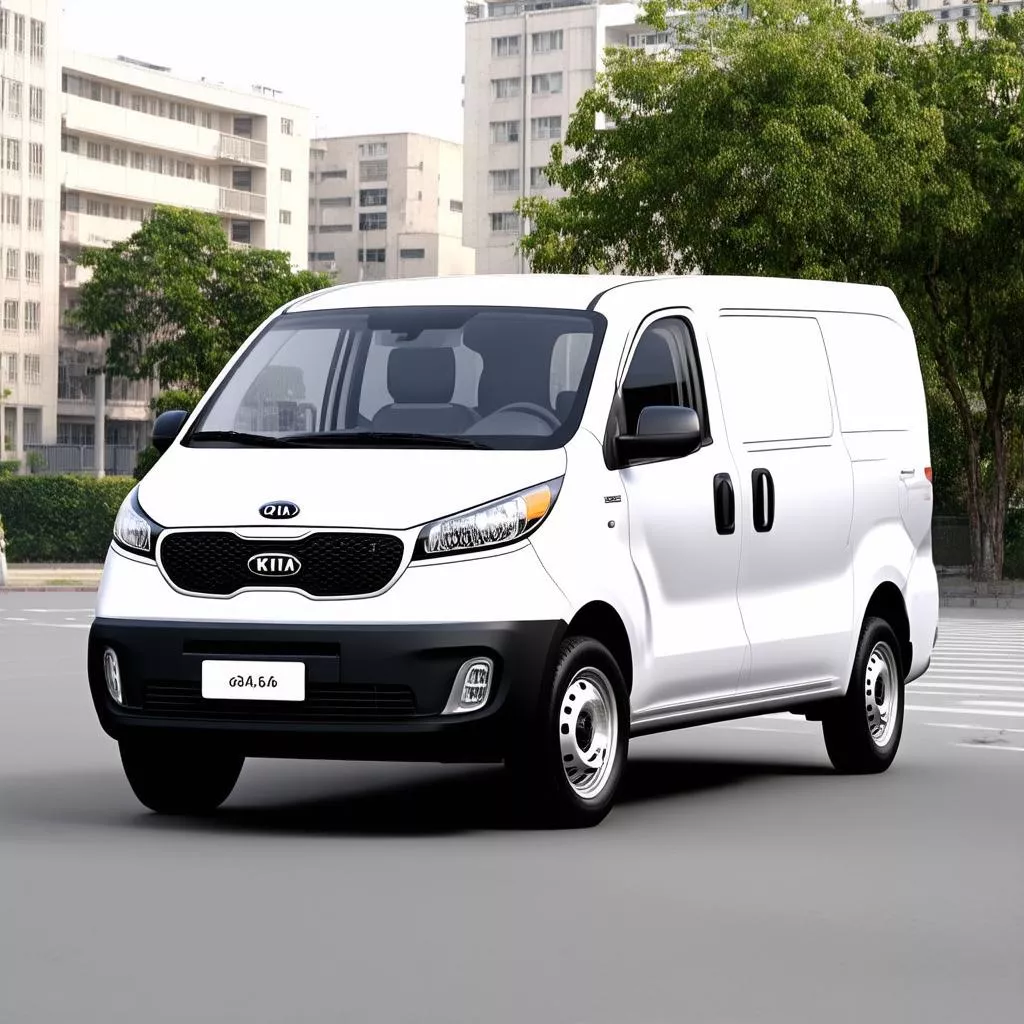 Xe Van Kia Morning màu trắng đỗ trên phố