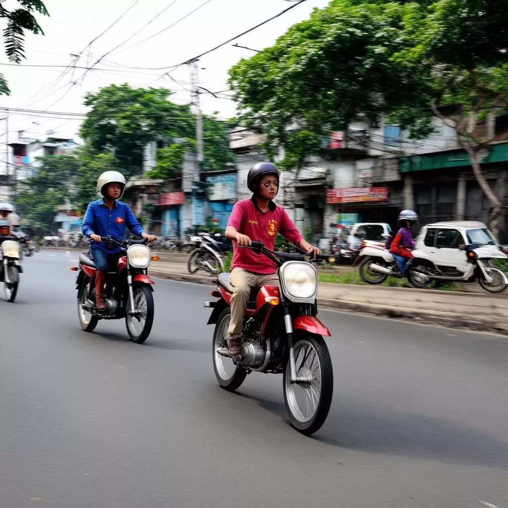 Xe máy lưu thông trên đường phố