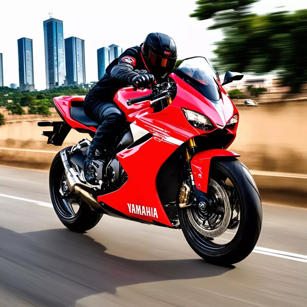 Yamaha R6 đang chạy trên đường phố