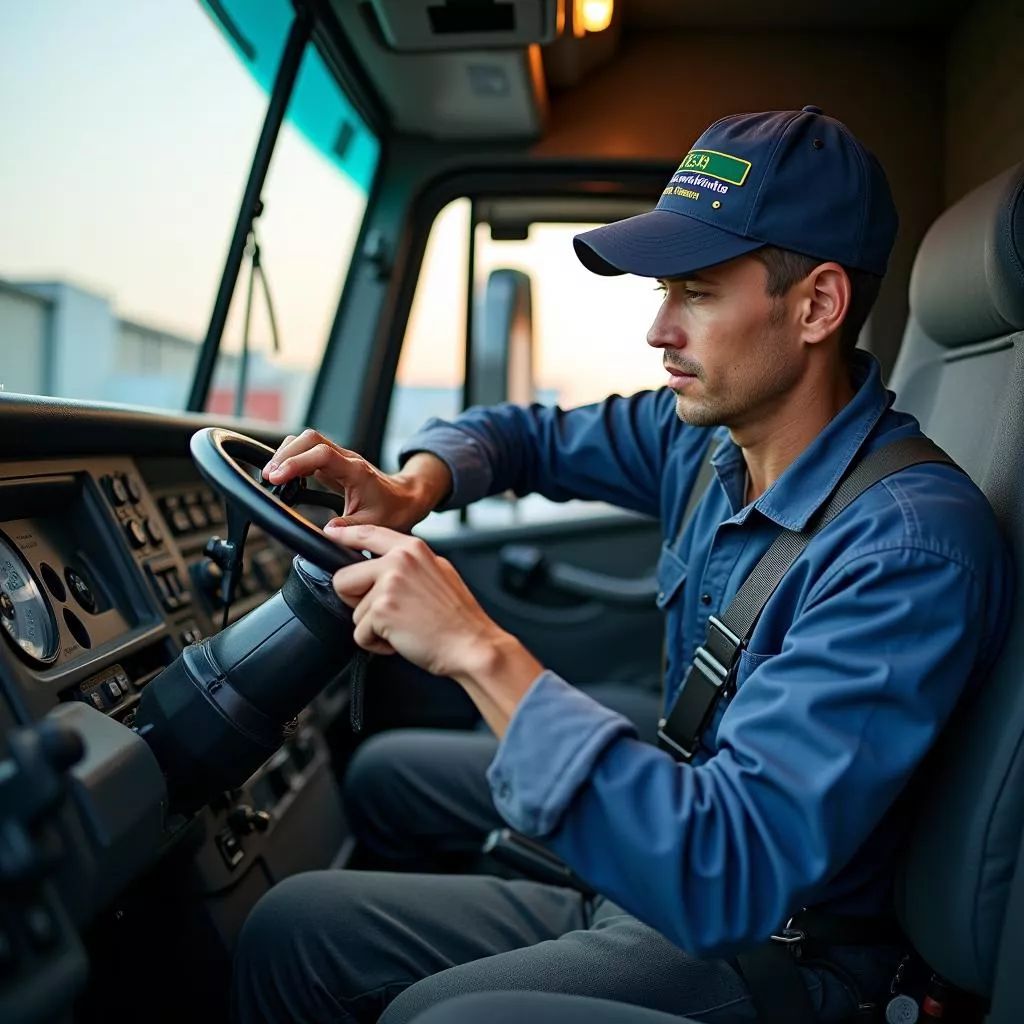Chauffeur vérifiant le moteur d'un camion