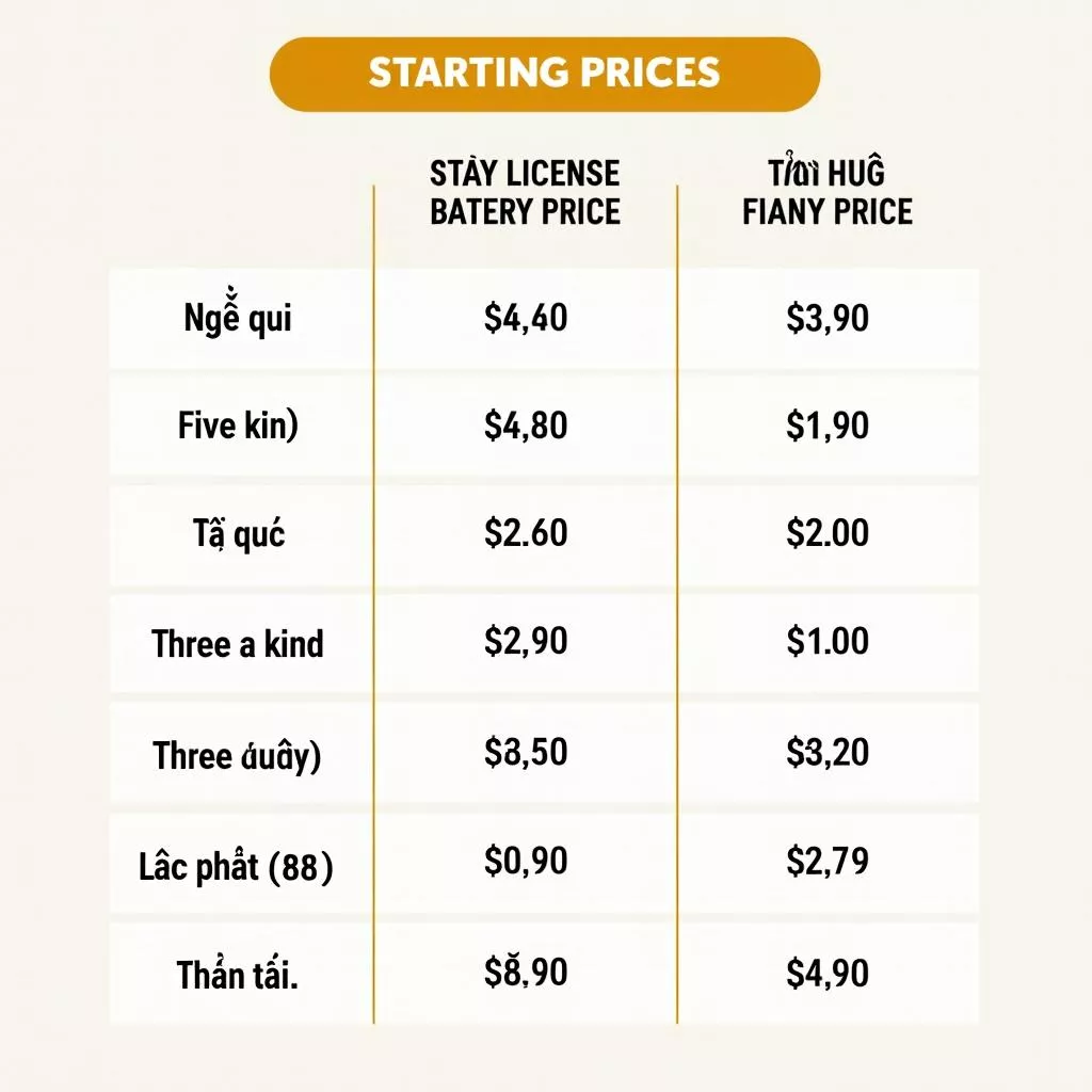 Preisübersicht für KFZ-Kennzeichenversteigerungen
