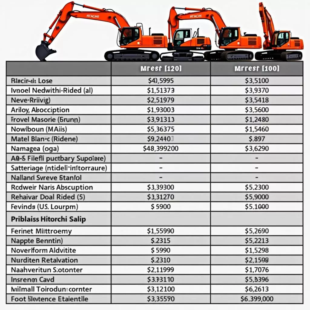 Hitachi Excavator Price List