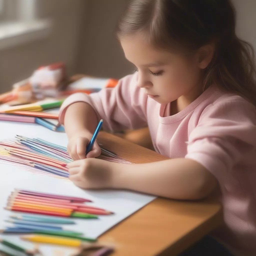 Bé gái tô màu xe tải