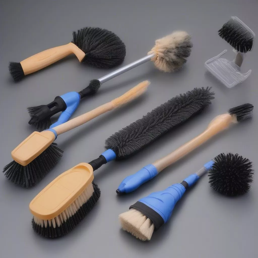Multi-purpose car wash brush set with various sizes and functions