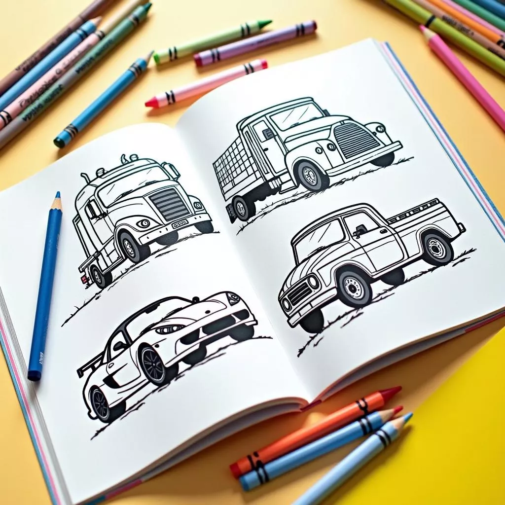 A set of car coloring pages