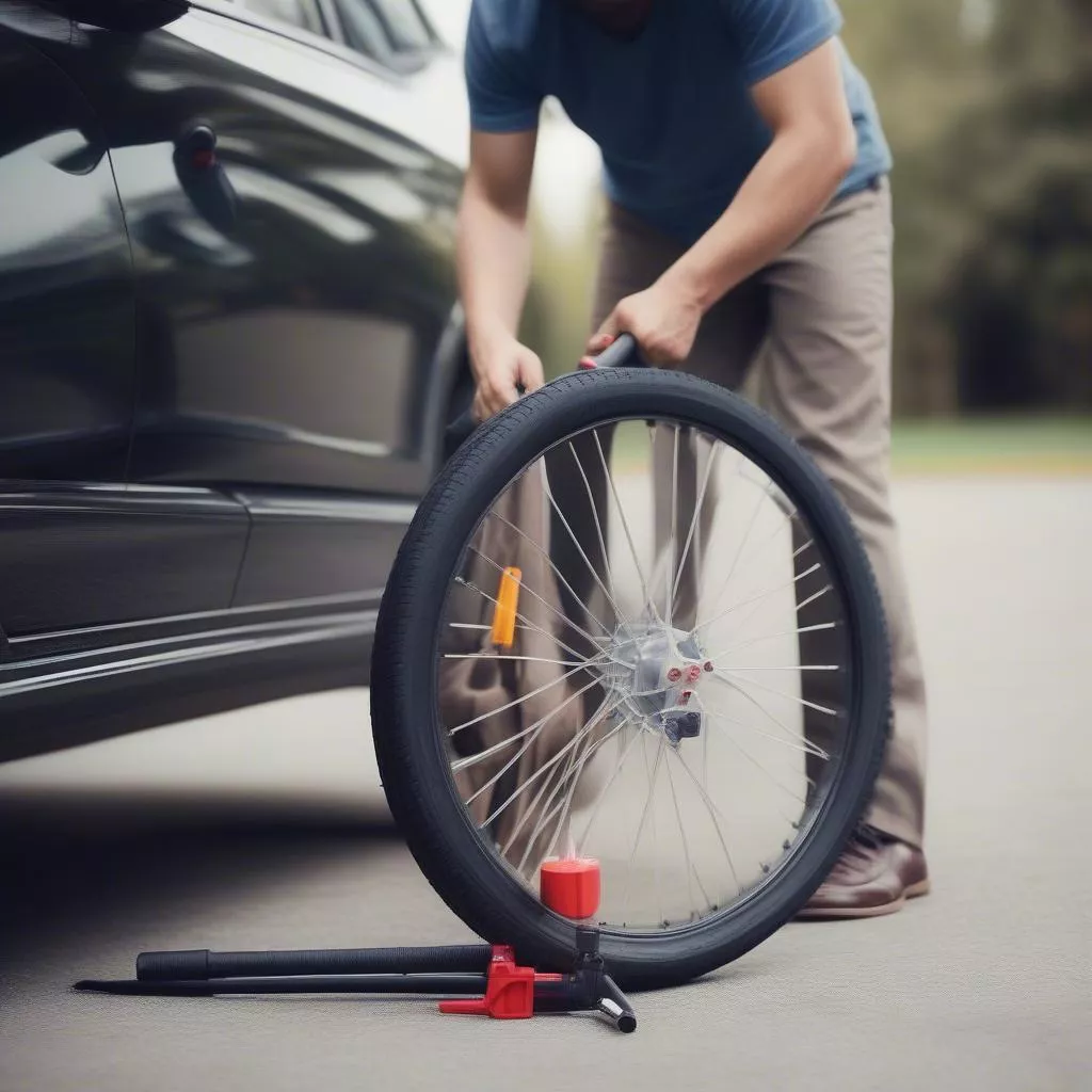 Foot pump for truck tire