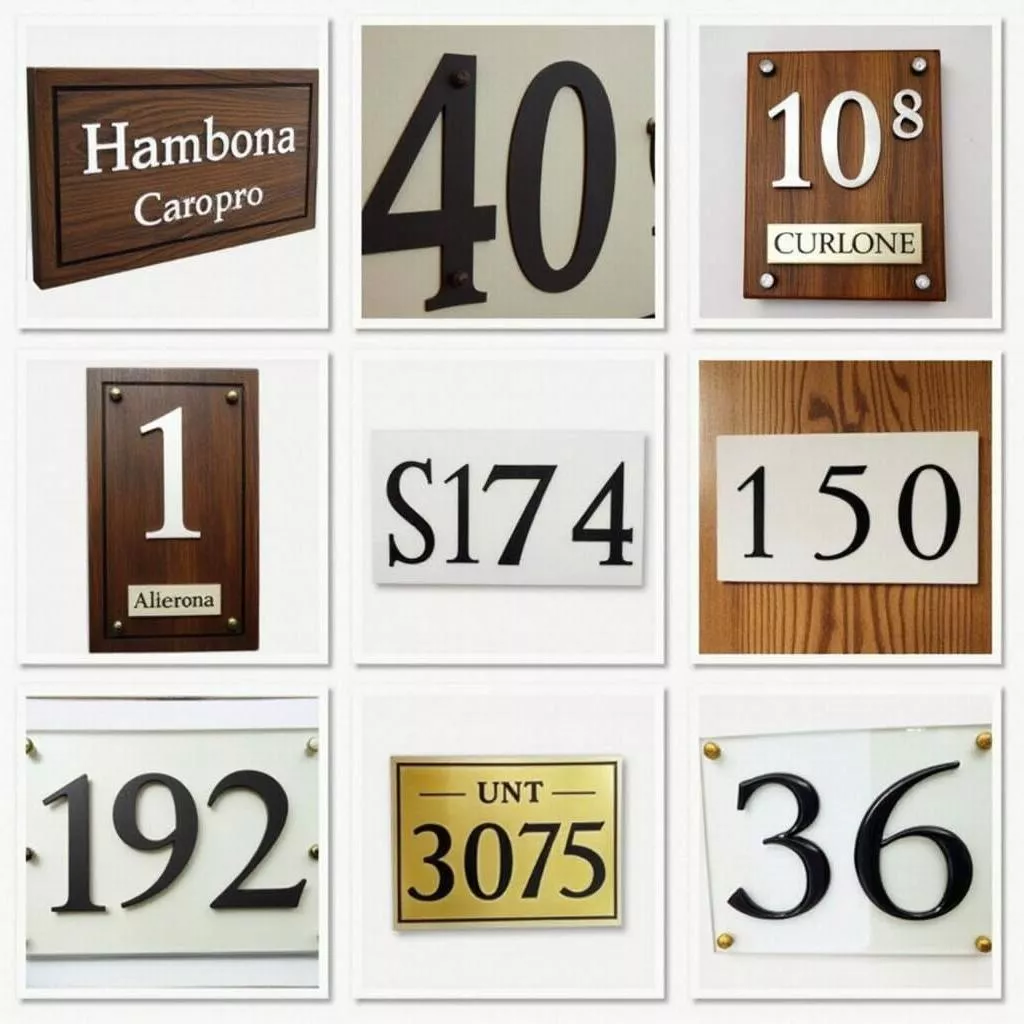 Various types of hotel room number signs