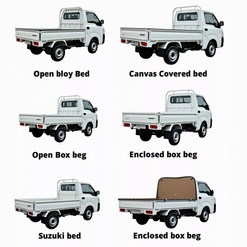 Different cargo bed options for the Suzuki 750kg truck