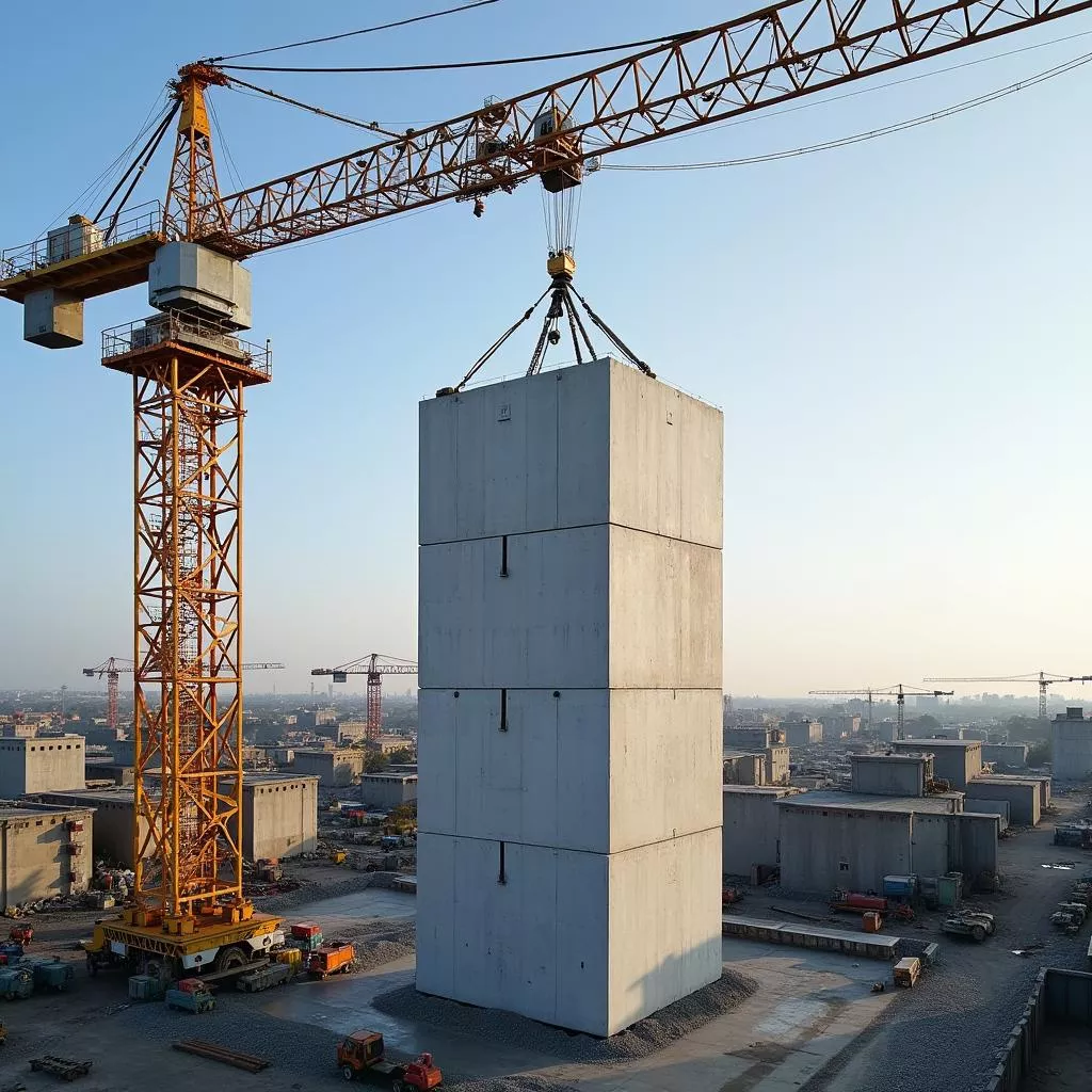 建設現場の大型クレーン車