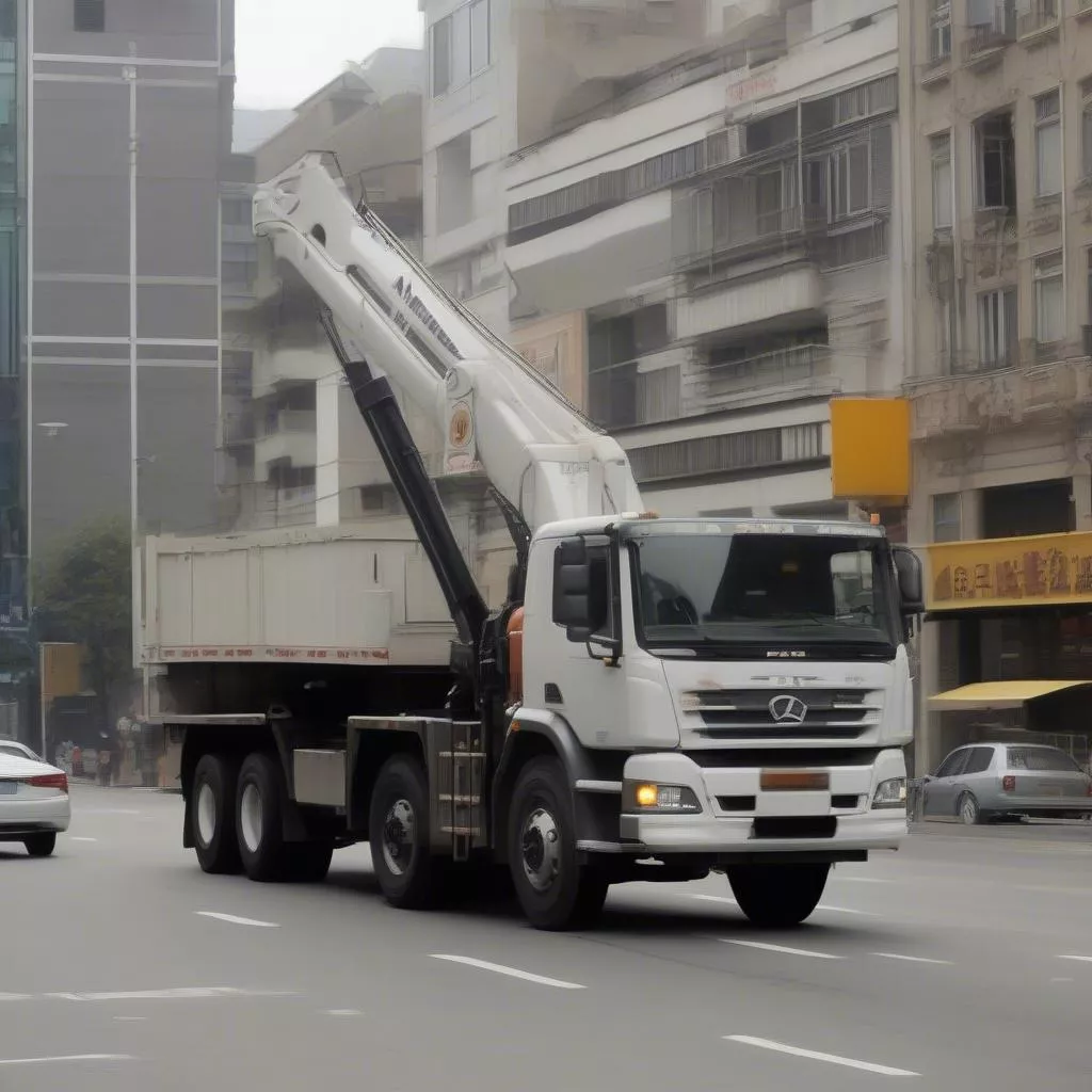 Cần trục ô tô 16 tấn di chuyển trên đường phố