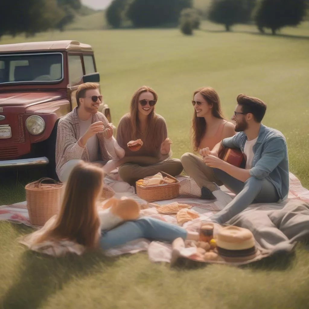 Nhóm bạn thuê xe 7 chỗ giá rẻ đi dã ngoại