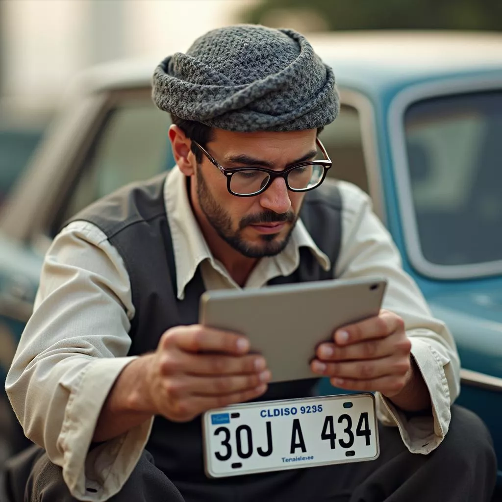 Ein Feng-Shui-Experte begutachtet das Kennzeichen eines Kunden