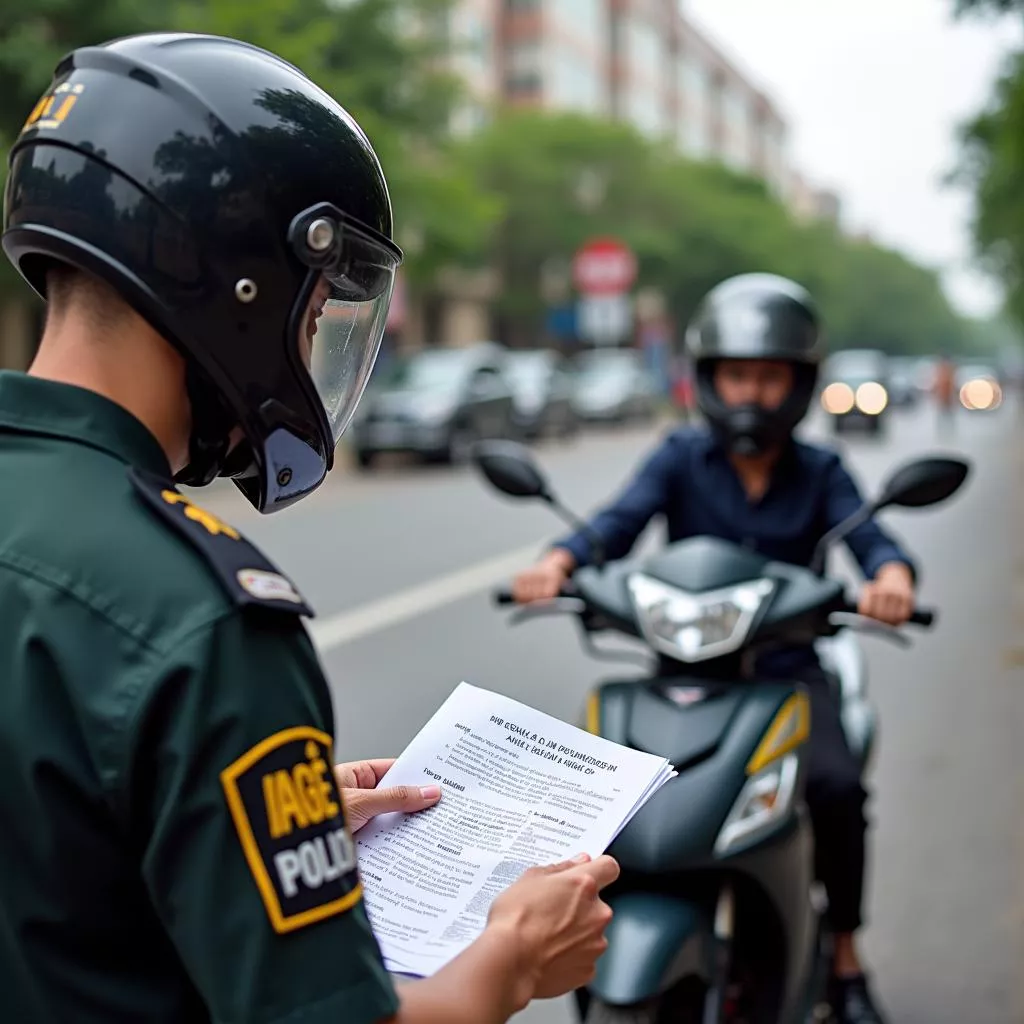 Cảnh sát giao thông kiểm tra giấy tờ xe 50cc