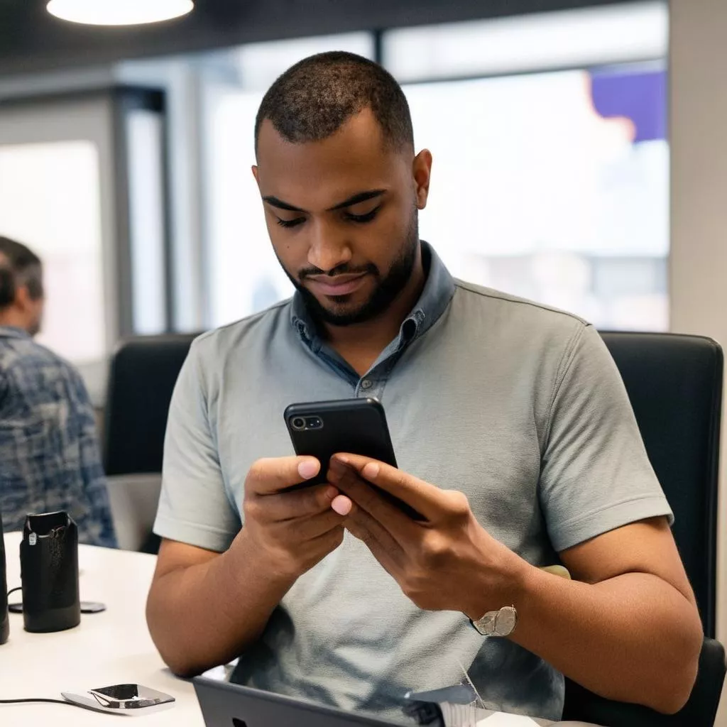 A man looking up information on his phone