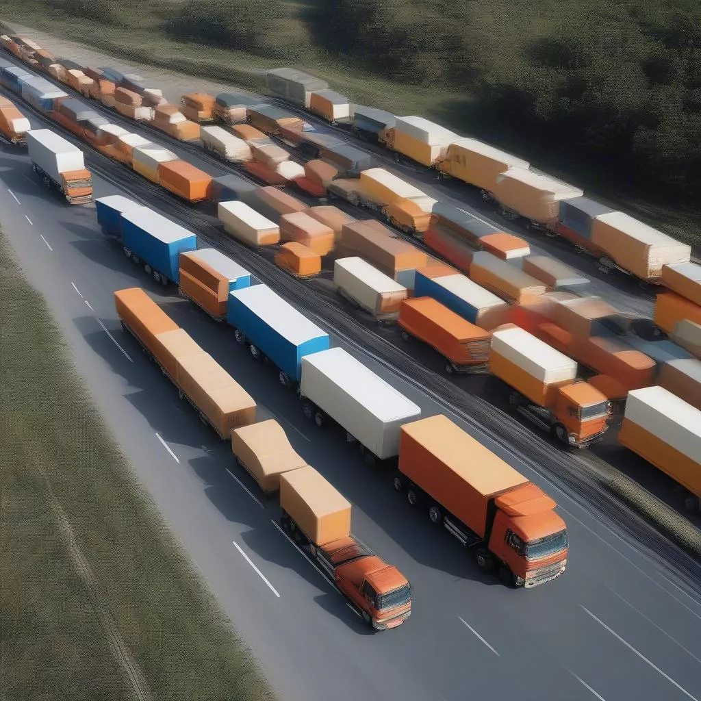 Đội xe tải vận chuyển hàng hóa