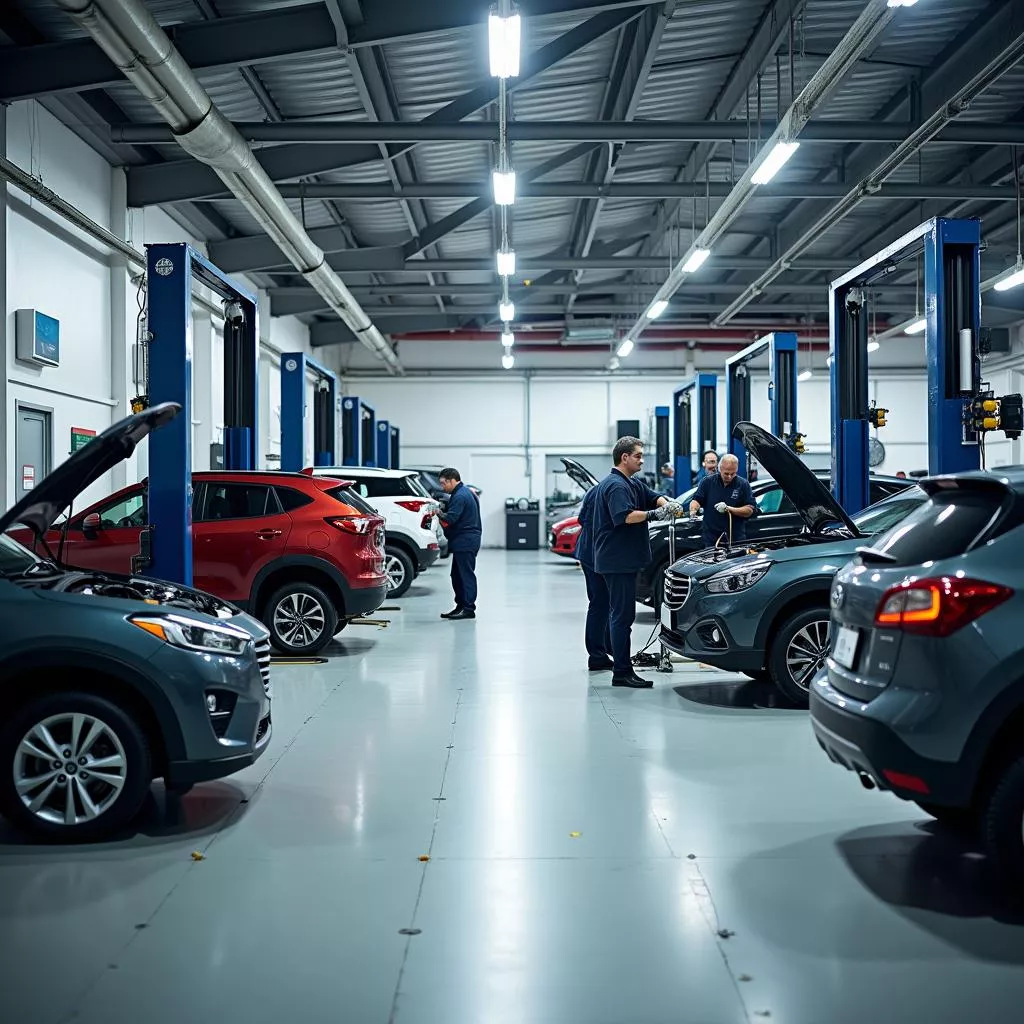 Modern auto repair shop with lifts