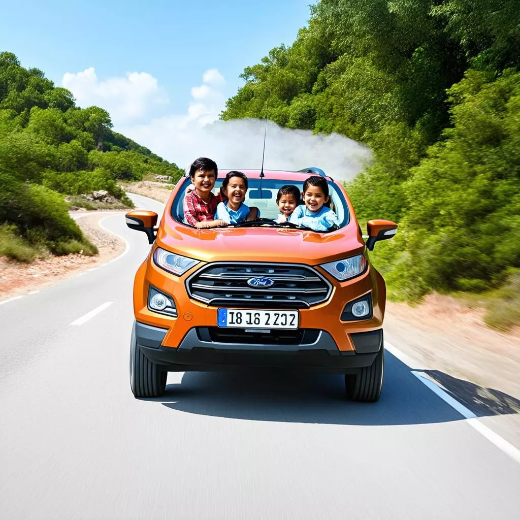 Family traveling in a Ford Ecosport