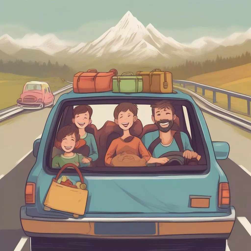 Hình ảnh gia đình đi xe về quê ăn Tết