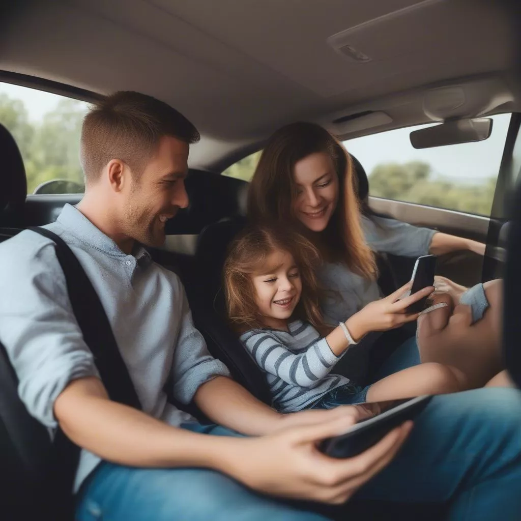Family using WiFi in a car