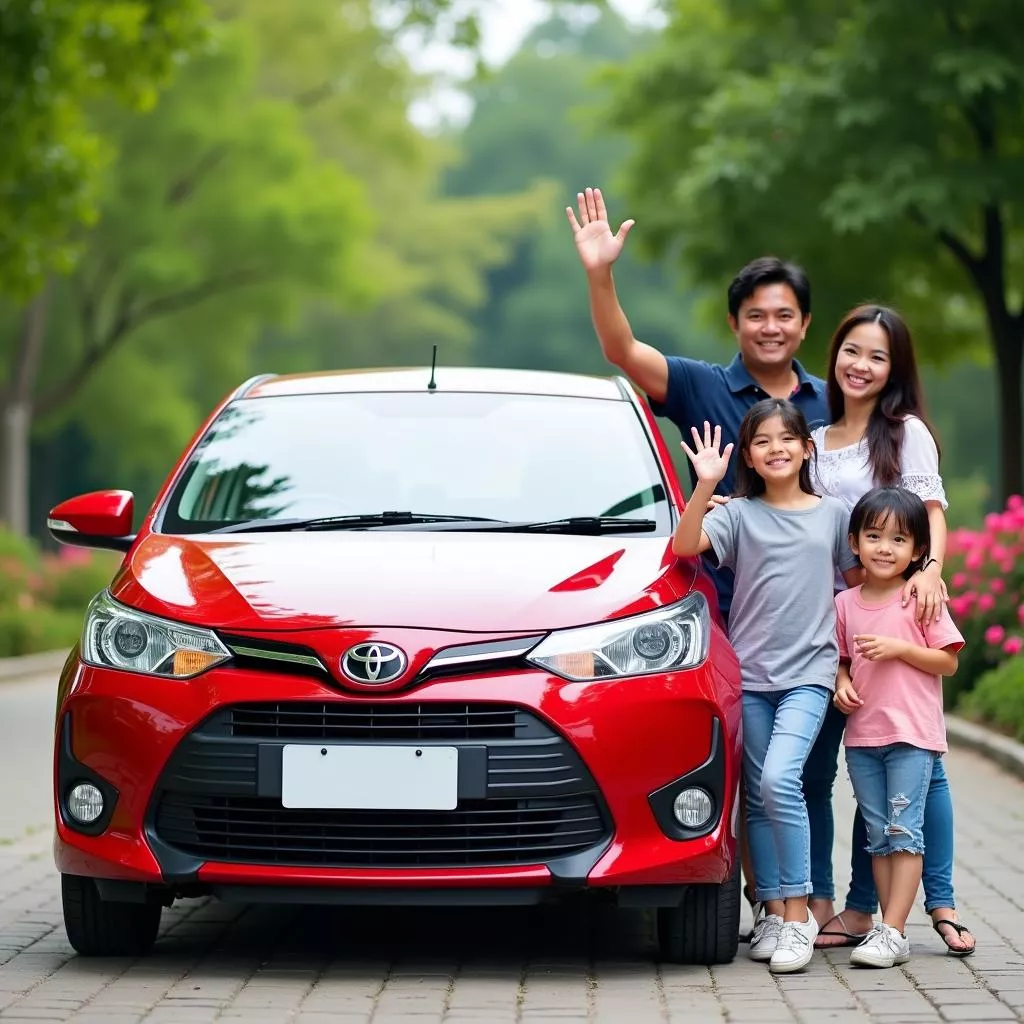 Hình ảnh gia đình hạnh phúc sử dụng xe Vios