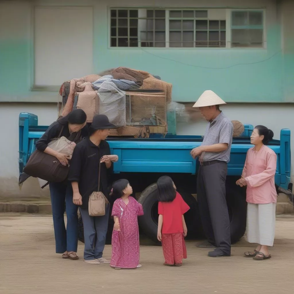 Vietnamesische Familie kauft einen Lkw