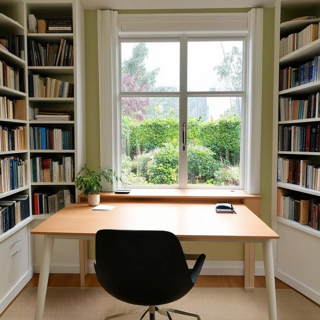 Well-organized study space with natural light