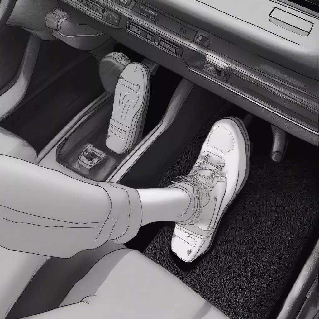 Thao tác chân trên bàn đạp ô tô