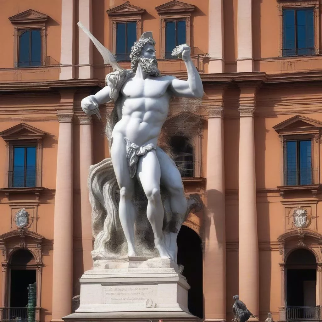 Bức tượng thần Poseidon tại quảng trường Piazza Maggiore