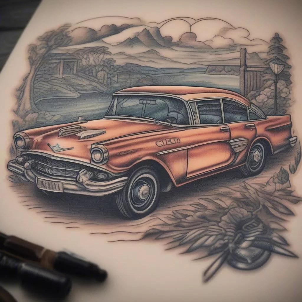 Hình xăm ô tô kể lại câu chuyện 