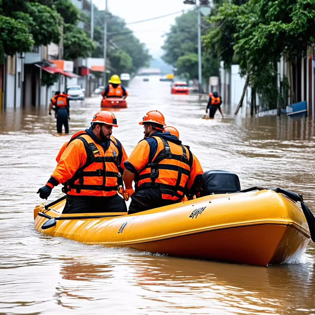台風による洪水での救助活動