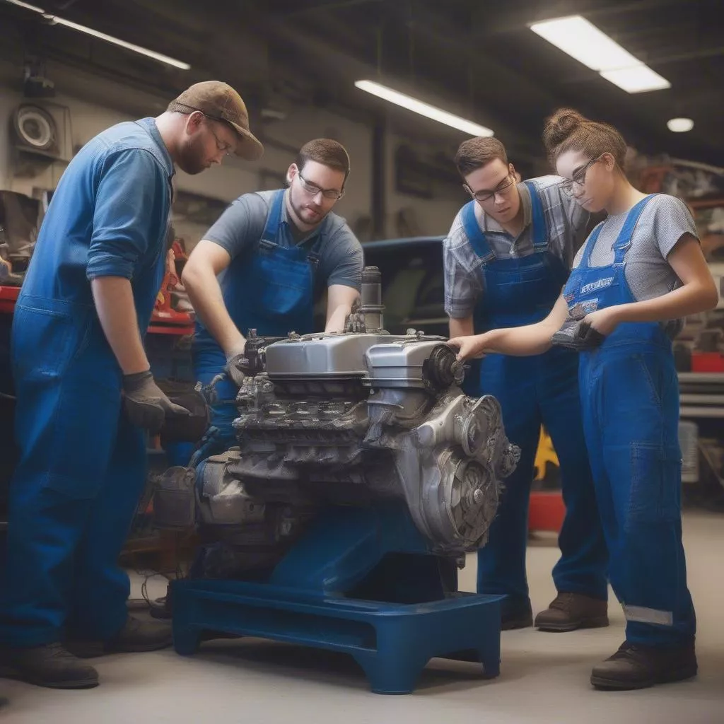 Học viên đang thực hành tại phòng thực hành Xe Tải Hà Nội