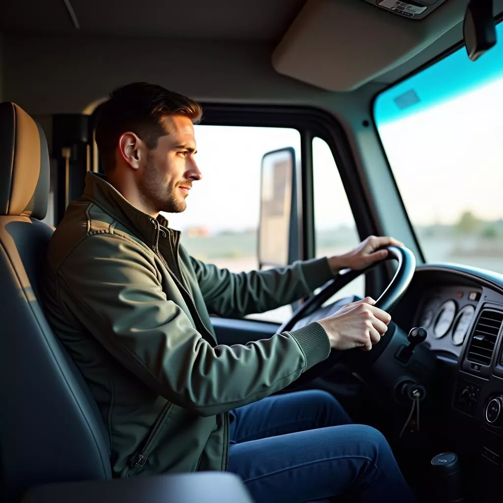 Siswa sedang latihan mengemudi truk