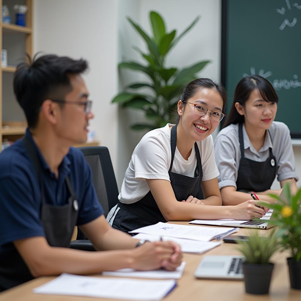 다낭 자동차기술대학교 교수진의 열정적인 수업 지도
