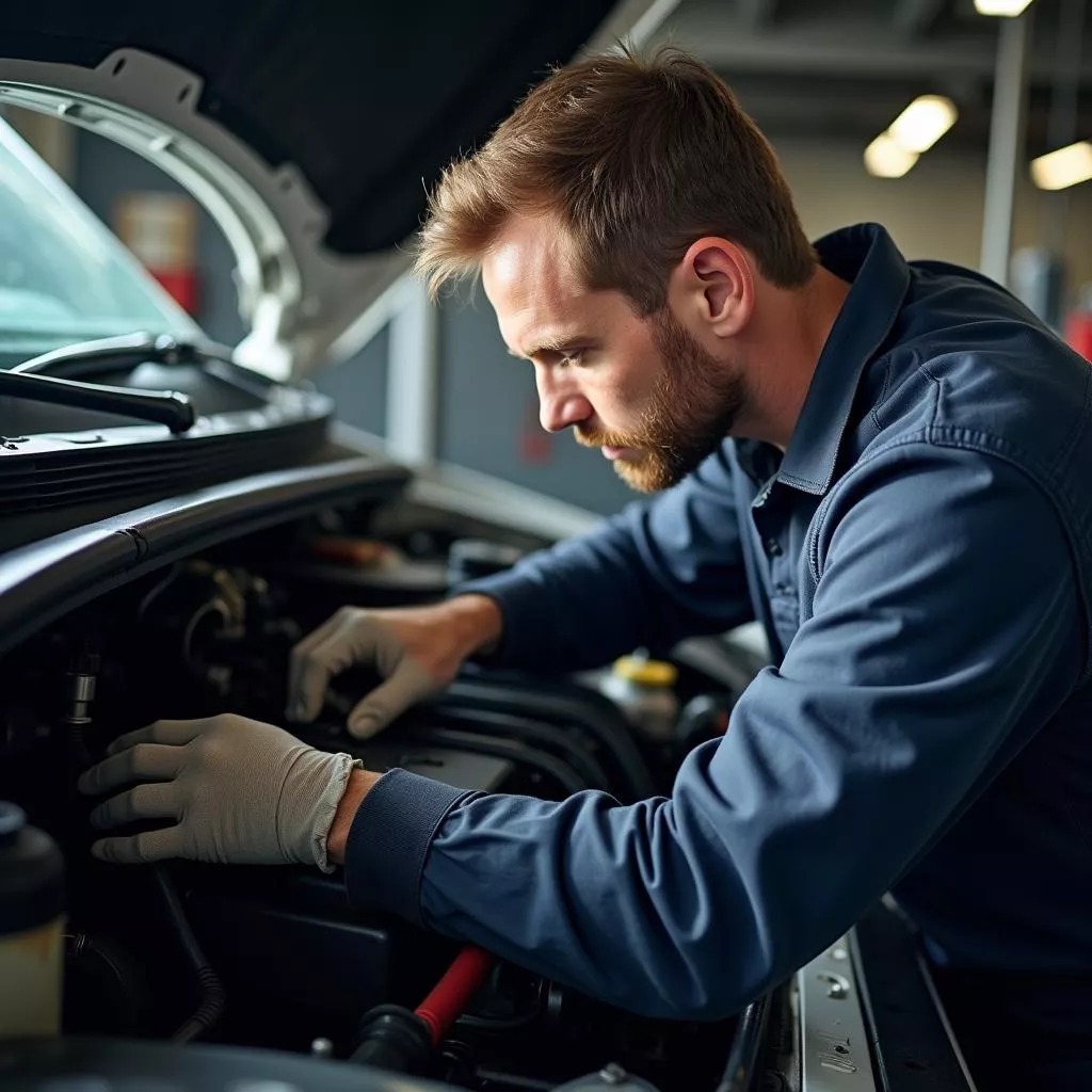 Überprüfung des Motors eines Kastenwagens