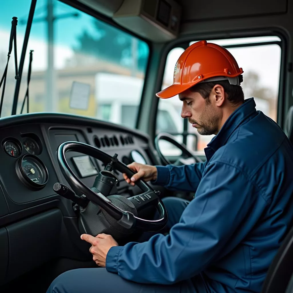 Inspecting a bus engine