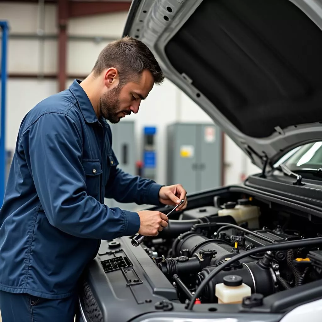 Inspection du moteur d'un camion