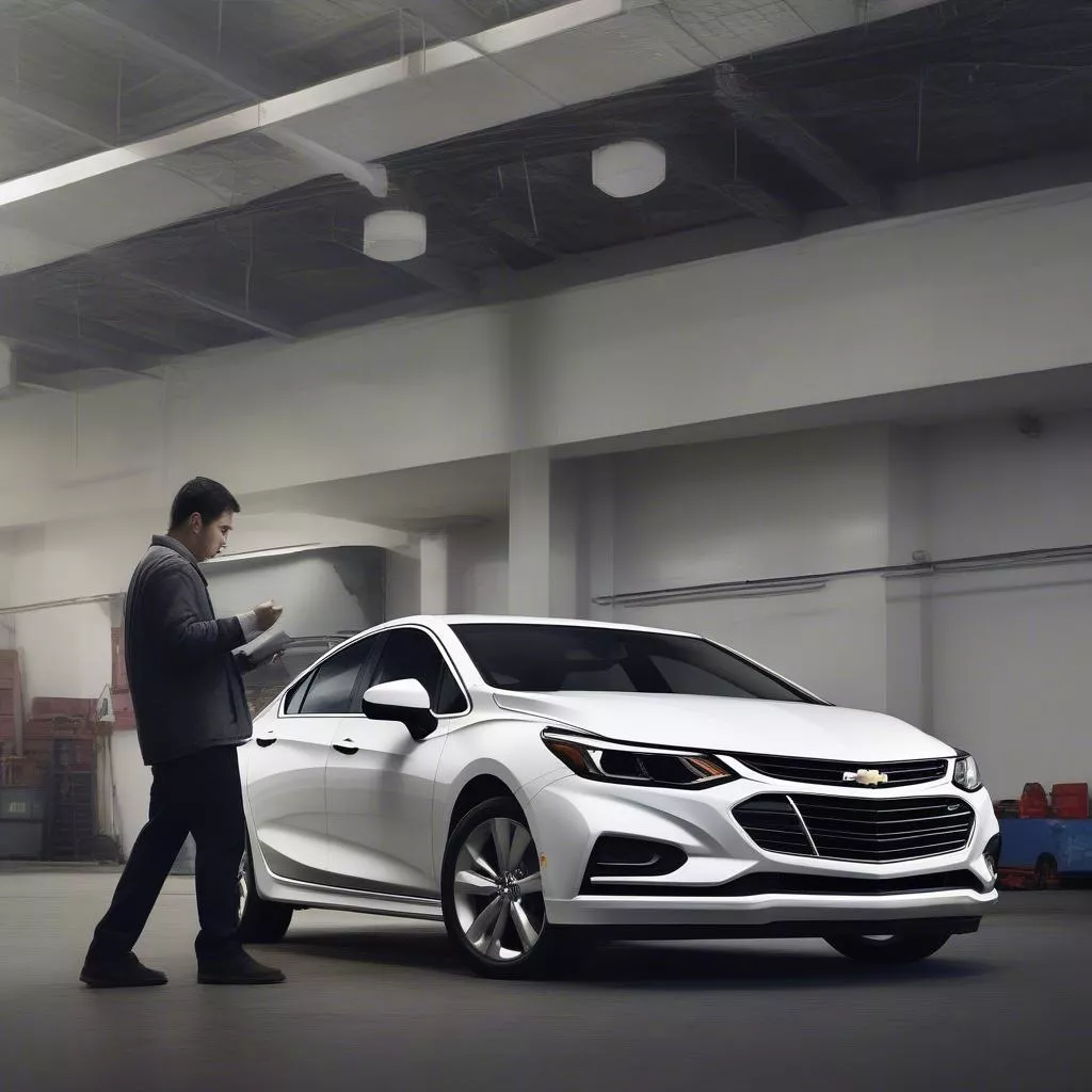 Mechanic inspecting a used car engine