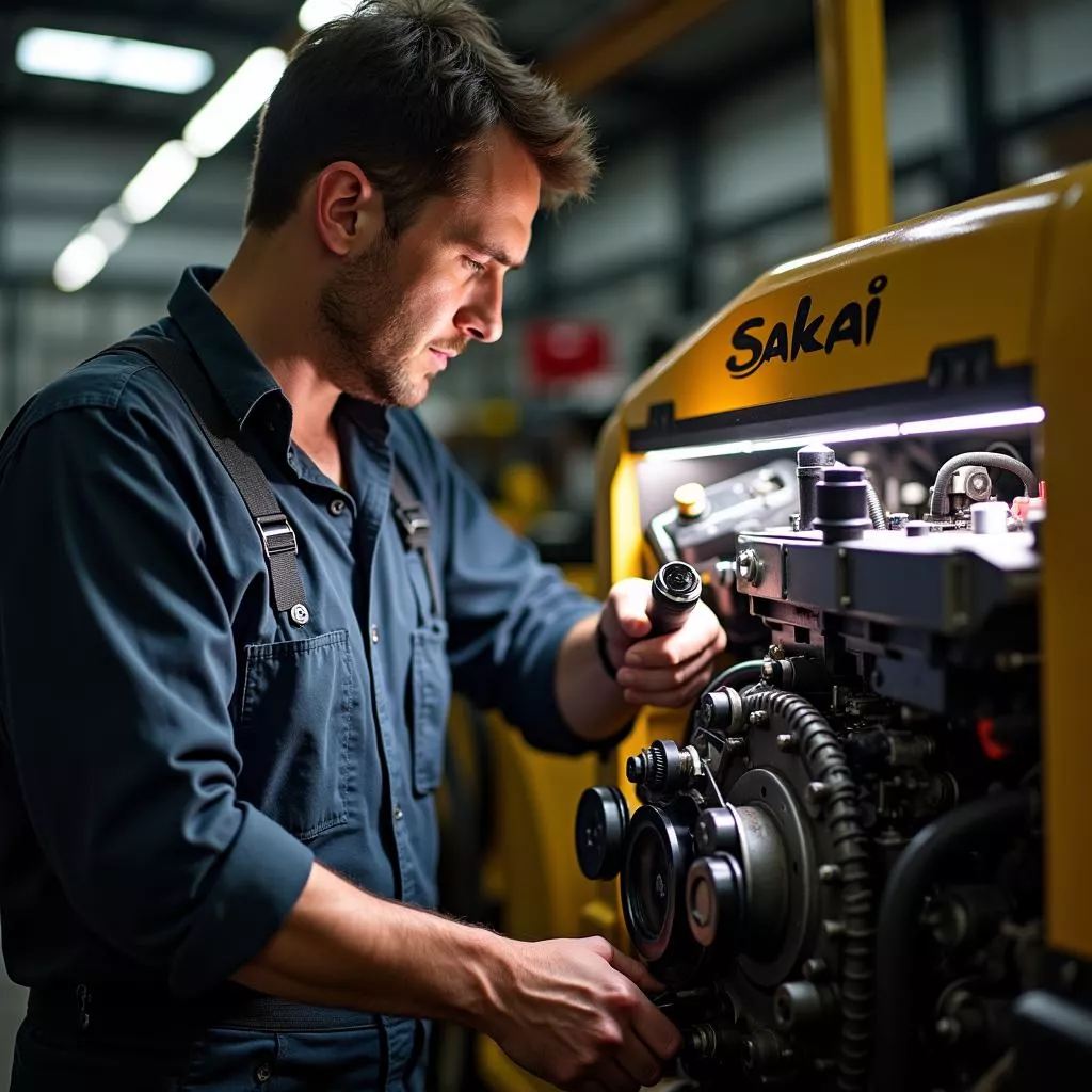 Ispezione di un rullo compattatore Sakai usato prima dell'acquisto