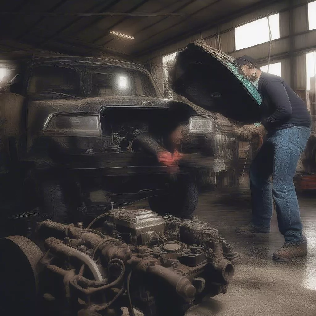 Mechanic inspecting a used truck