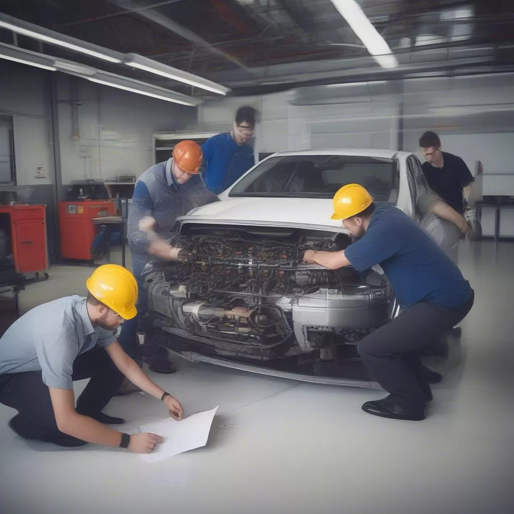 Automotive engineer working on a car engine