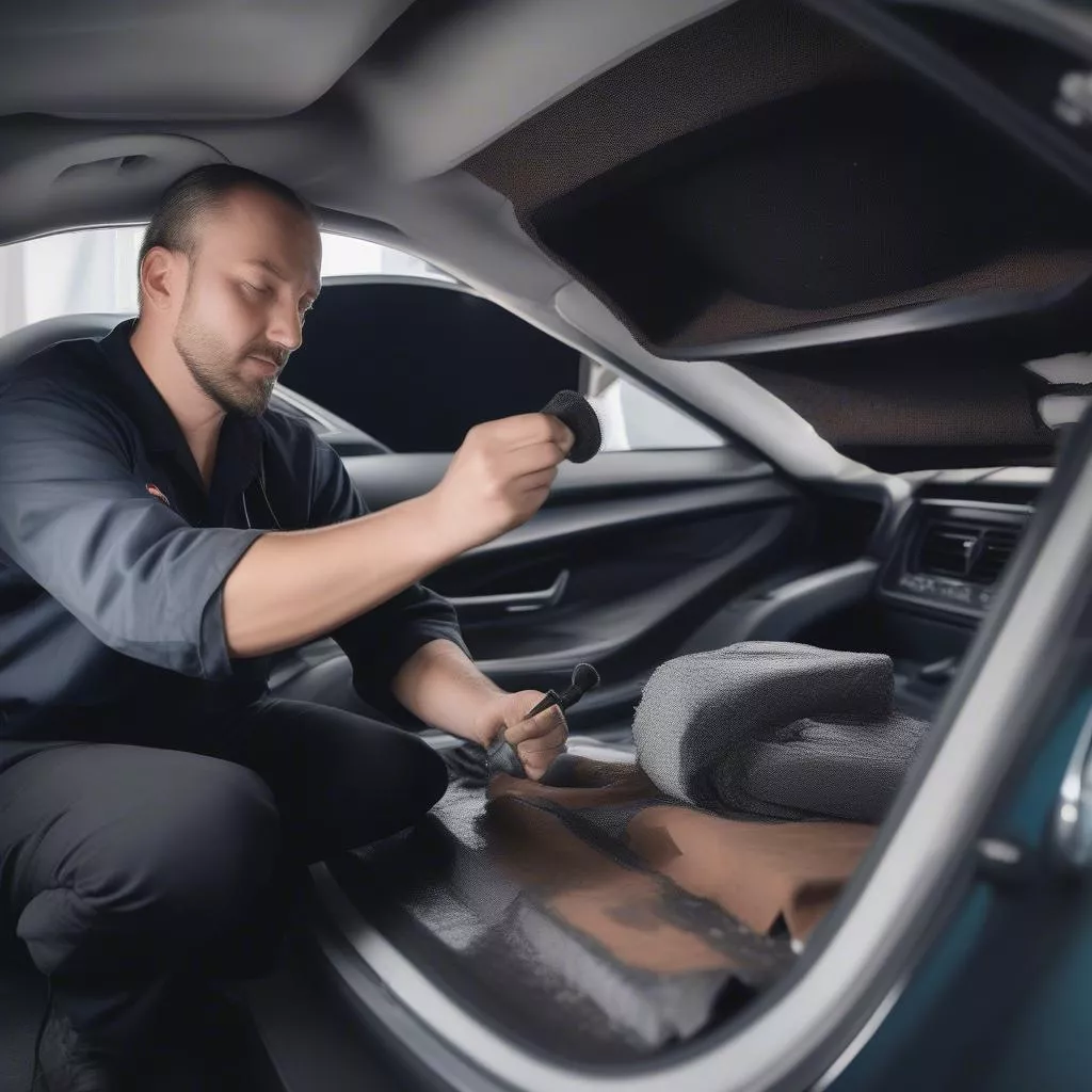 Professional car sound deadening technician