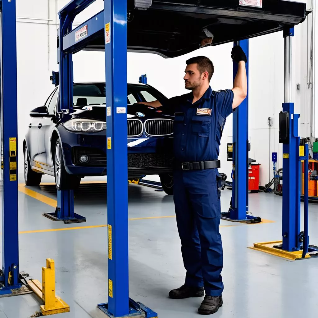 Kỹ thuật viên kiểm tra dàn nâng