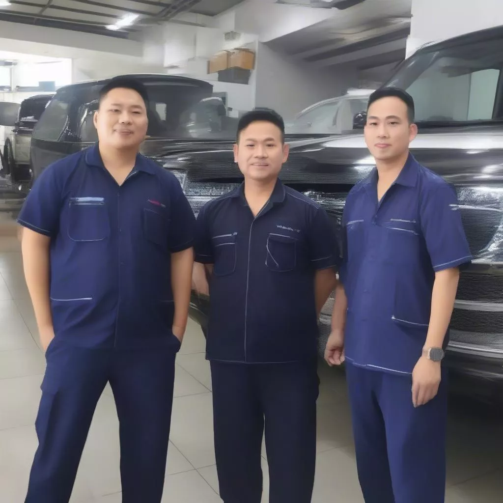 Đội ngũ kỹ thuật viên chuyên nghiệp của Thaco Bình Triệu luôn sẵn sàng phục vụ khách hàng