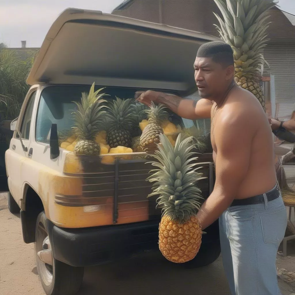 Lái xe tải đặt quả dứa trong xe