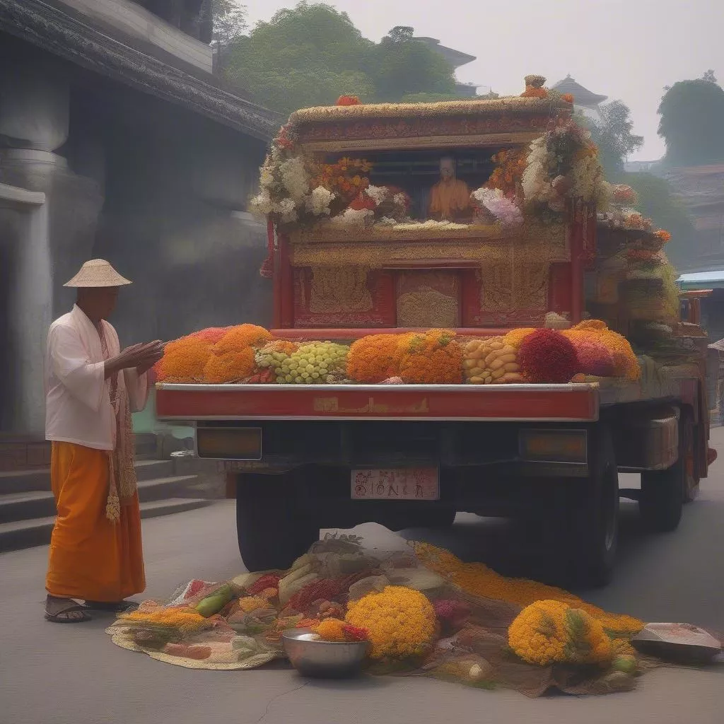 Lễ cúng xe tải trước khi xuất hành