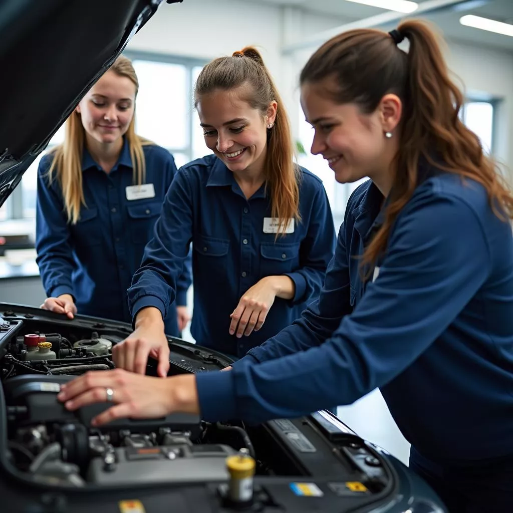 Students participating in an automotive technology class