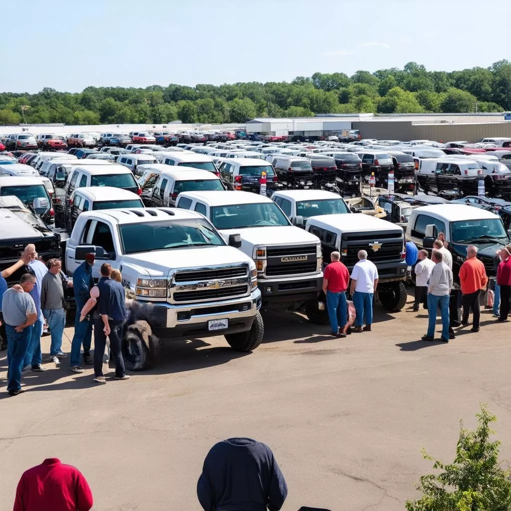 Mua bán xe tải cũ diễn ra tại bãi xe