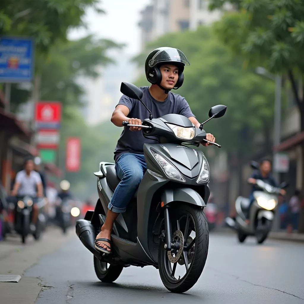 Nam thanh niên cưỡi Wave Alpha trên phố