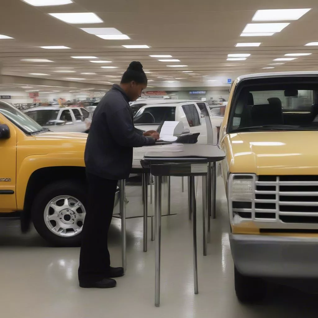 Người dân đang đăng ký xe tải